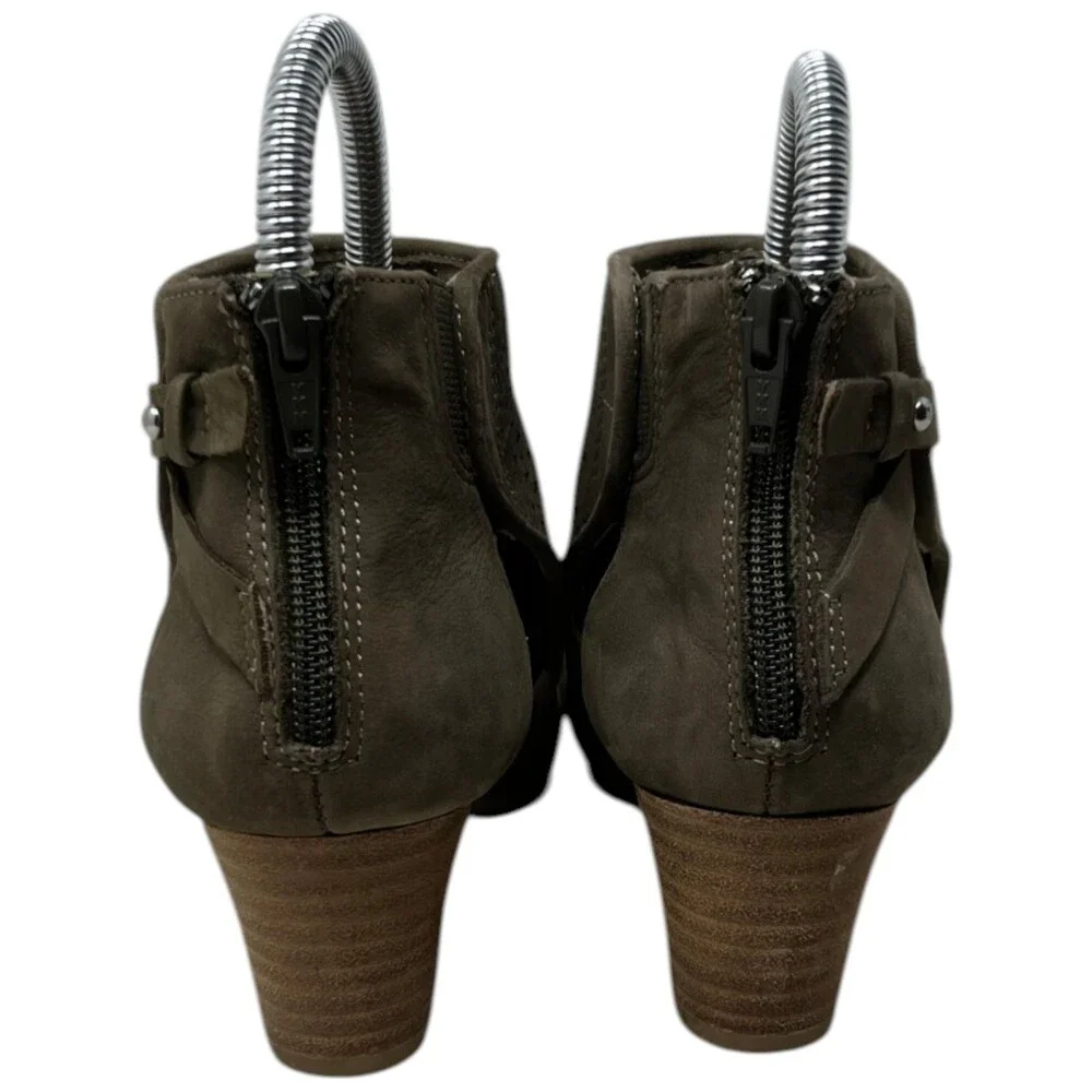 Earth Bootie Women Size 5 M Brown Perforated Leather Cutout Peep Toe Zip